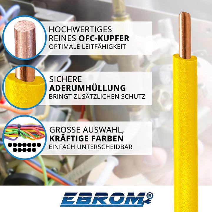 EBROM Aderleitung - Einzelader starr - PVC Leitung - Verdrahtungsleitung - H07V-U 1,5 mm² - 1,5 mm2