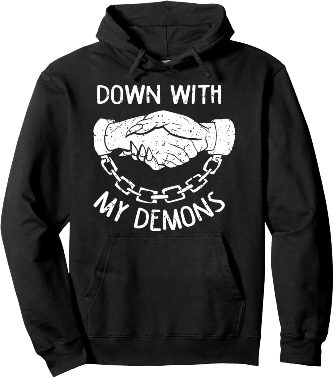Down With My Demons Deal Handshake Aesthetic Humor Gothic Pullover Hoodie
