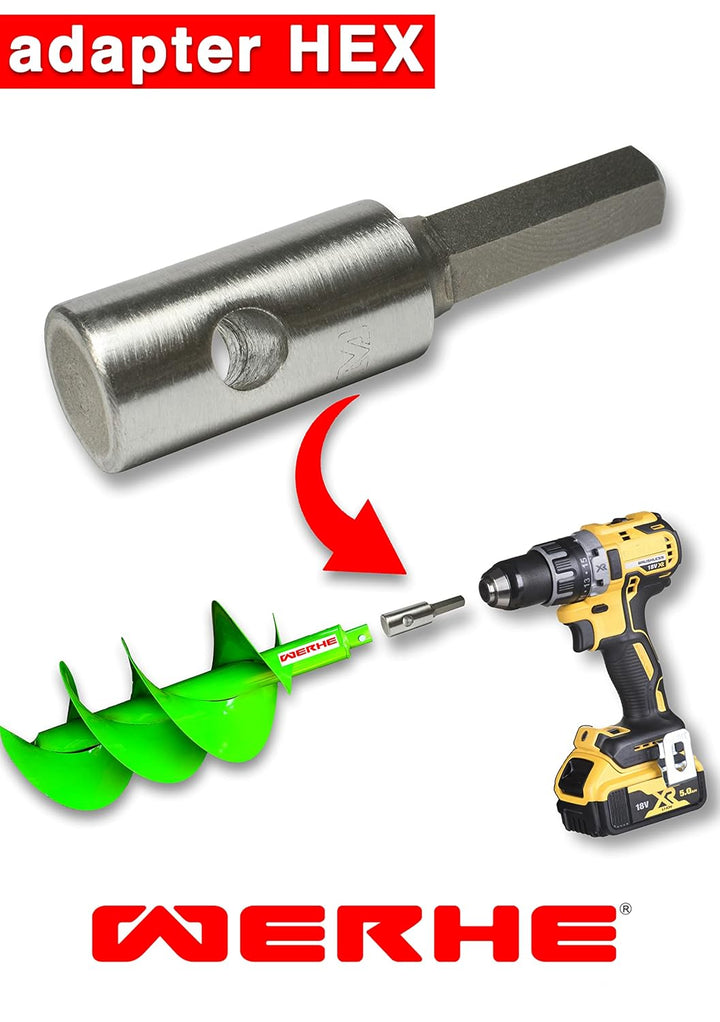 WERHE® Profi Bohrer VollStahl, Erdbohrer für bohrmaschine 100 mm Doppel-Welle extrem robust mit Hex