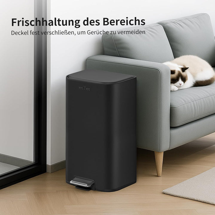 mVm Mülleimer Küche,40 Liter Abfalleimer mit Pedal,Treteimer mit Inneneimer aus Kunststoff,Tretmülle