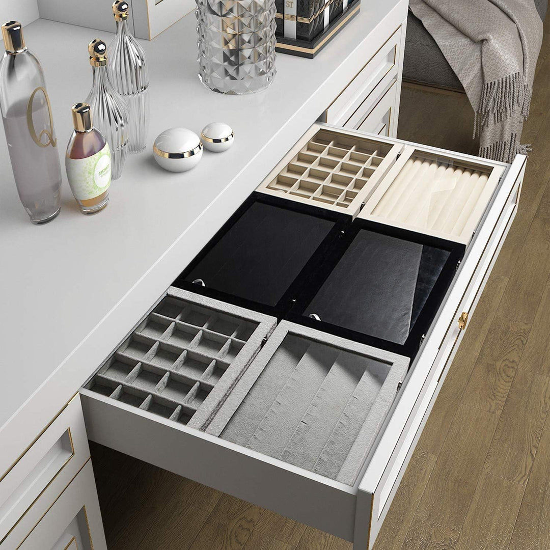 Frebeauty Schmuck Organizer Tablett mit klarem Deckel 24 Gitter Samt Schublade Einsatz Schmuck Aufbe