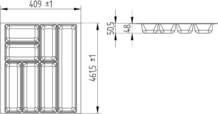 SO-BOX 2 Besteckkasten Breite 40,9 cm, Tiefe 46,2 cm mit anthraziter Kanvas-Struktur für Schubladen