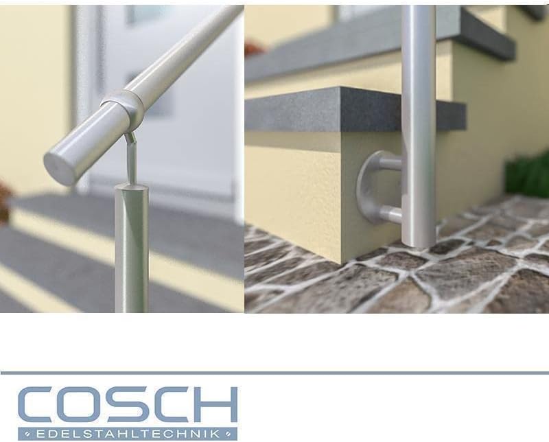 Edelstahl Treppengeländer/Aussengeländer, 1m lang, 0,9m hoch, Seitenmontage, je 2 Pfosten + Handlauf