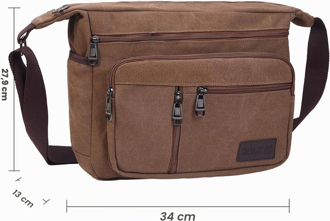 Umhängetasche Herren Messenger Bag Leinwand Schultertaschen Kaffee, Kaffee