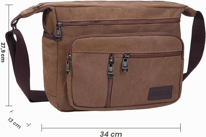 Umhängetasche Herren Messenger Bag Leinwand Schultertaschen Kaffee, Kaffee