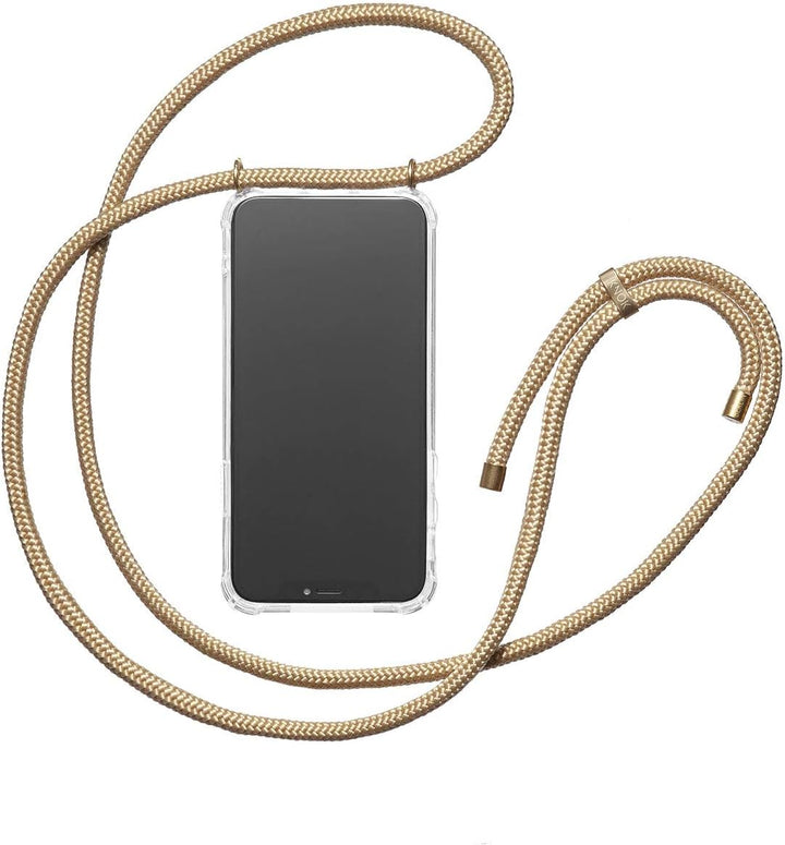 KNOK Premium Handykette für Apple iPhone 16 Pro Max, Gold, transparent | Silikonhülle mit fest verbu