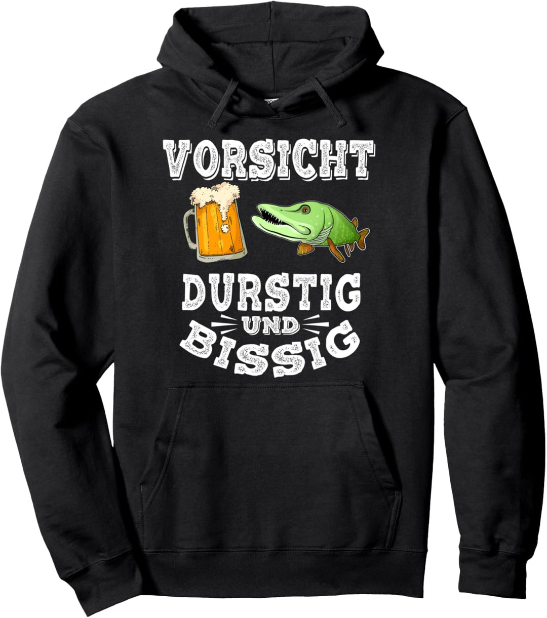 Spruch Hecht Angeln und Bier Fischer Geschenk Lustig Angler Pullover Hoodie