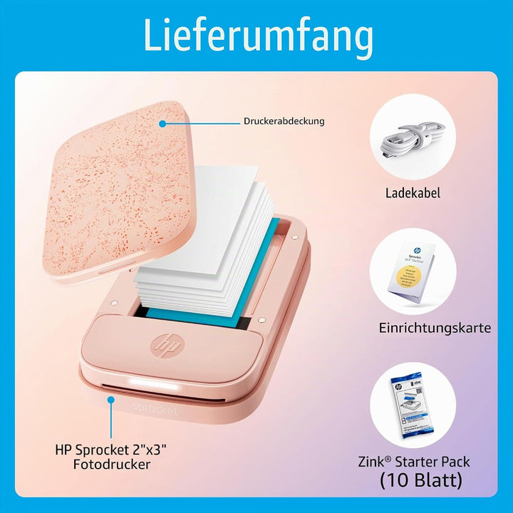 HP Sprocket tragbarer Instant-Fotodrucker, 5,1 x 7,6 cm, Blush Pink Rosa