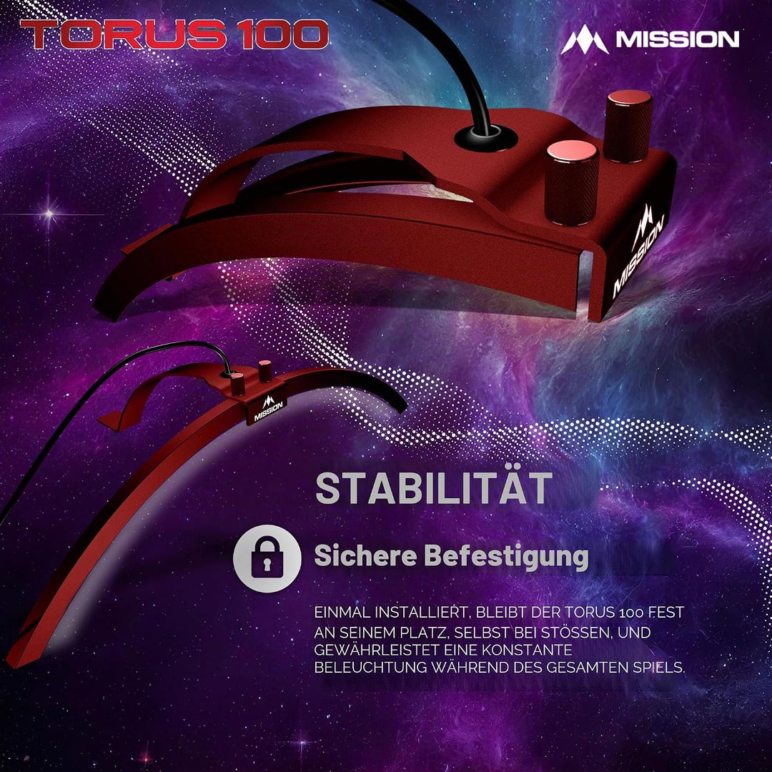 Mission Darts TOR100 Torus 100 | Dartscheibe LED klappbar tragbar Dartscheibe Reise Beleuchtungssyst