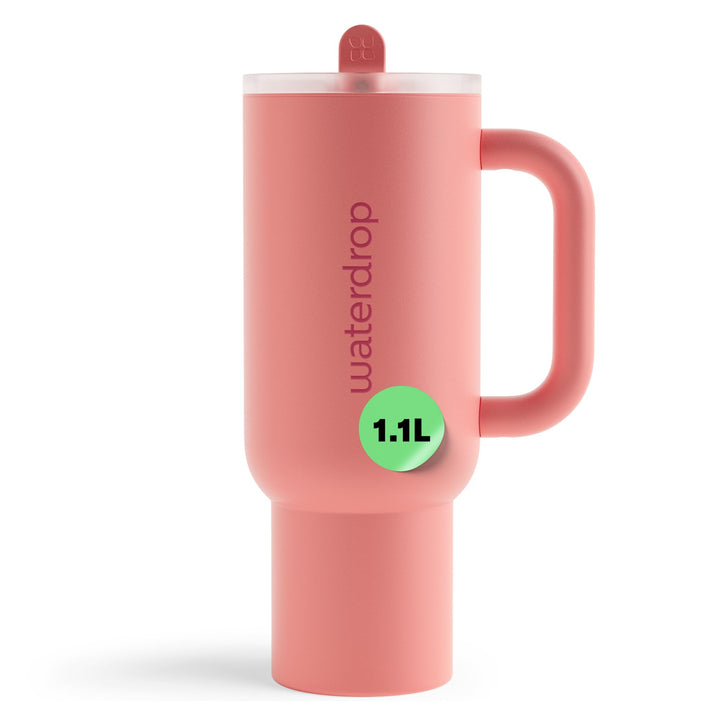 waterdrop® Thermobecher mit Strohhalm 1,1L – Auslaufsichere, robuste Trinkflasche mit aufklappbarem