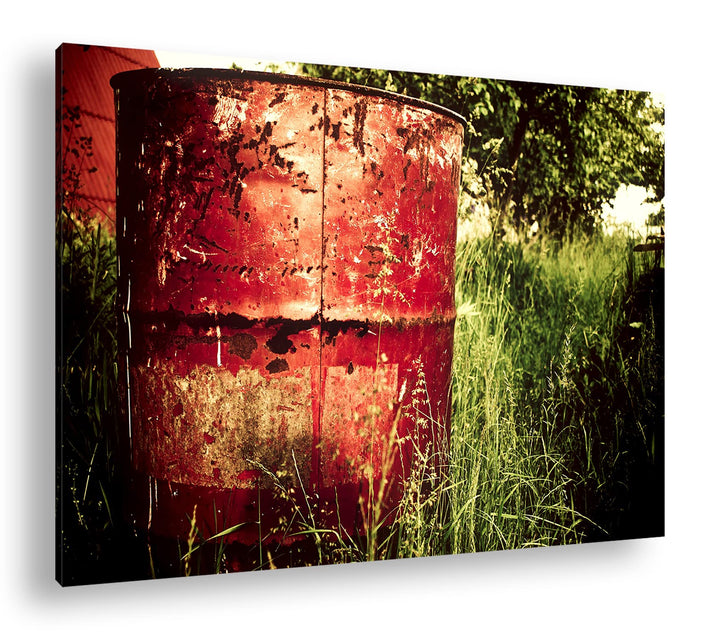 rostiger roter Container in der Natur im Format: 80x60 als Leinwandbild, Motiv fertig gerahmt auf Ec