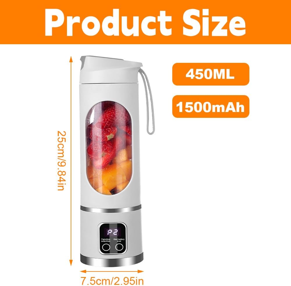 Tragbarer Mixer Smoothie Maker To Go, 450 ML Portable Blender mit LED Display&amp;12 Klingen,USB Wiedera