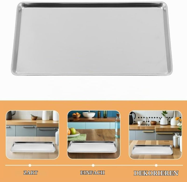 ULTECHNOVO Edelstahl Snackteller Rechteckig 34,5x21,5cm Poliert für Restaurant Zuhause Kalte Nudelpl