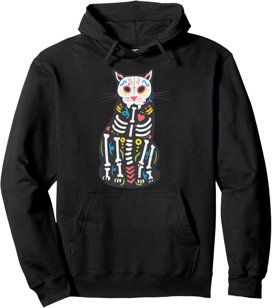 Sugar Skull Cat Cinco De Mayo Calavera Dia De Los Muertos Pullover Hoodie