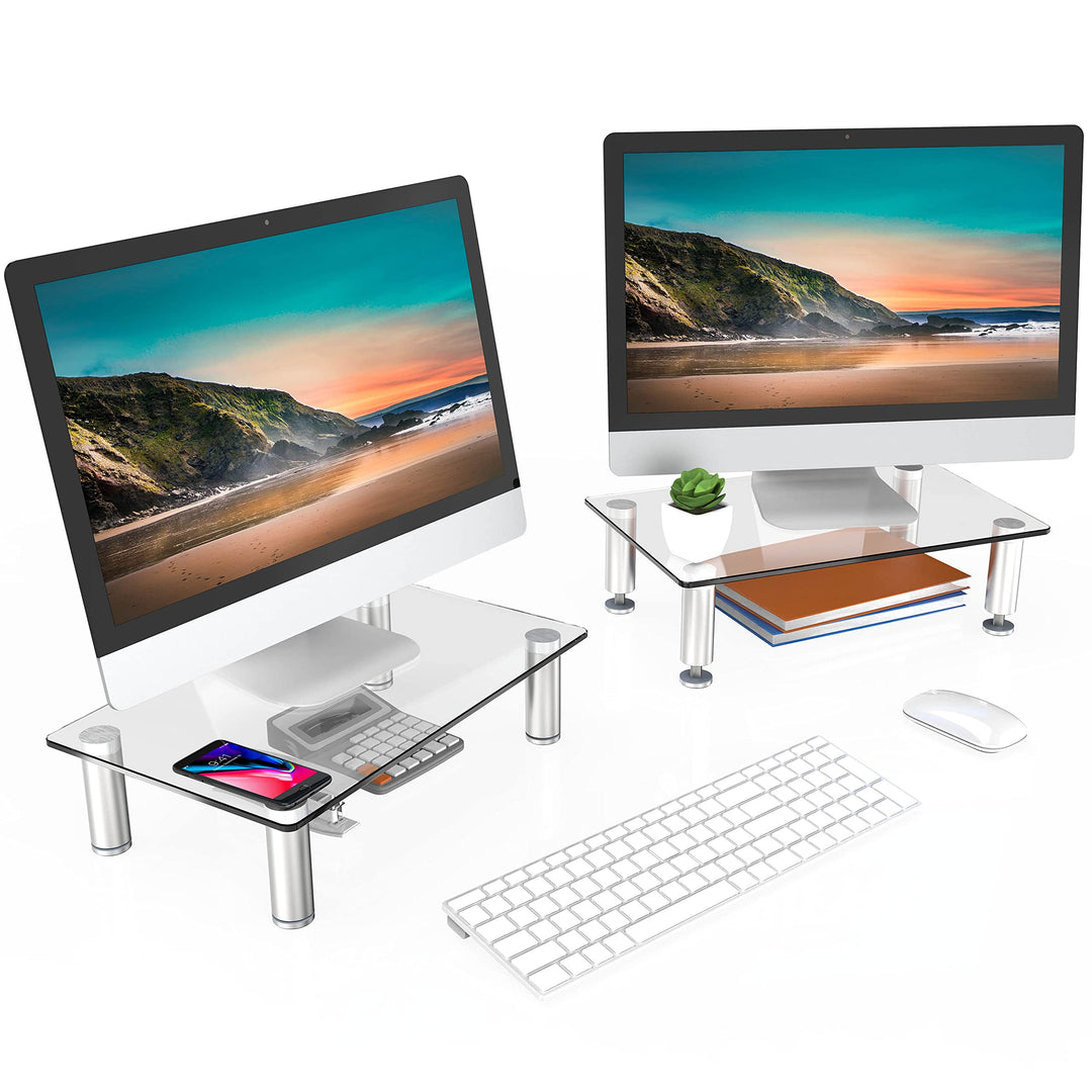 FITUEYES 2 Stück Monitorständer Bildschirmständer für Monitor Laptop Fernseher aus Glas 38,5 x 24 x