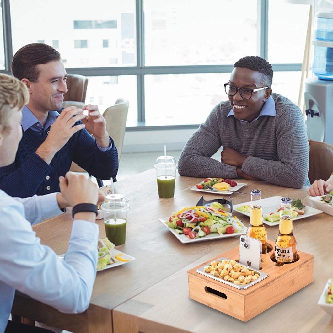 Couchbar Snackbox, Snackspender mit Snackschale, Bambus Sofatablett für Sofa, Deko, Couch Bar mit Ge