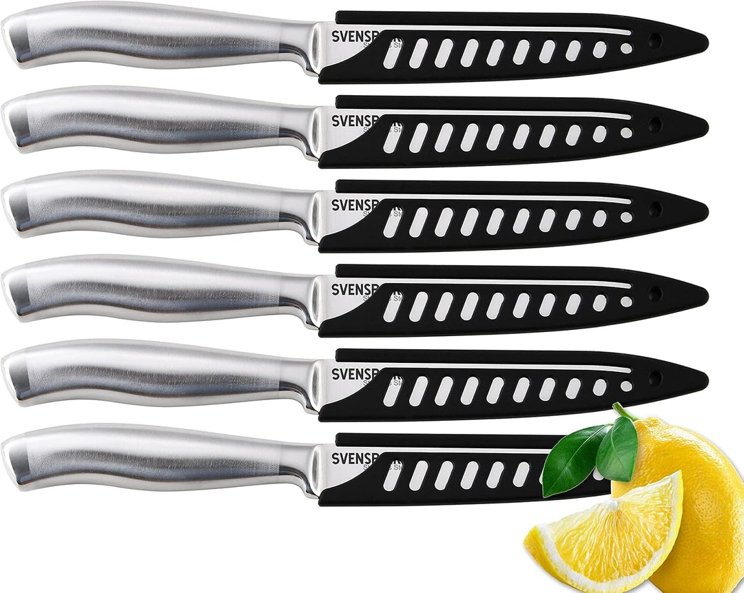 Svensbjerg Steakmesser-Set, Wellenschliff, Edelstahl Steakmesser, Pizzamesser, Grillmesser, 6-teilig