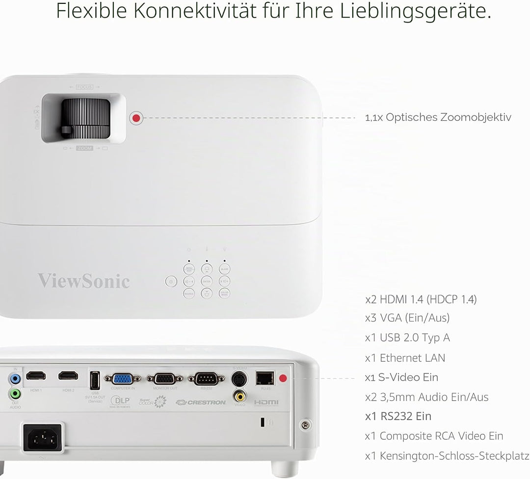 Viewsonic PG706HD Business DLP Beamer Full-HD, 4.000 ANSI Lumen, HDMI, USB, 10 Watt Lautsprecher, 1.