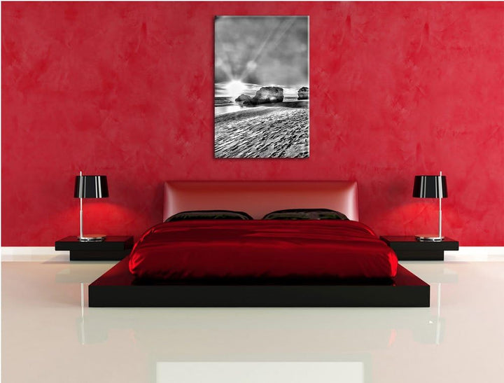 Pixxprint Sonnenuntergang an Felsen als Leinwandbild/Grösse: 100x70 cm/Wandbild/Kunstdruck/fertig be