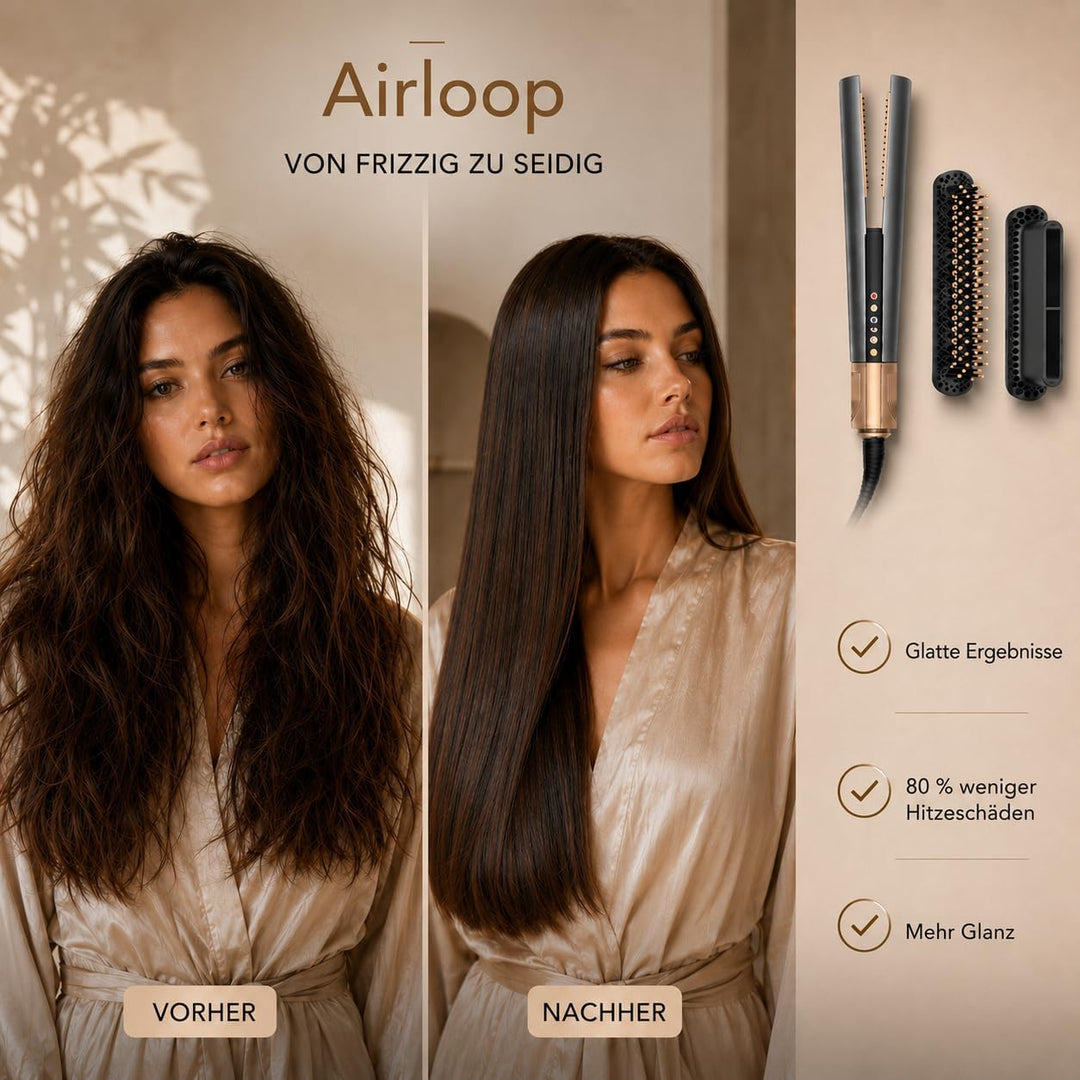 Golden Goods Airloop Haarglätter mit Luft 3-in-1, Luft-Haarglätter, Föhn &amp; Stylingbürste, Glätteisen