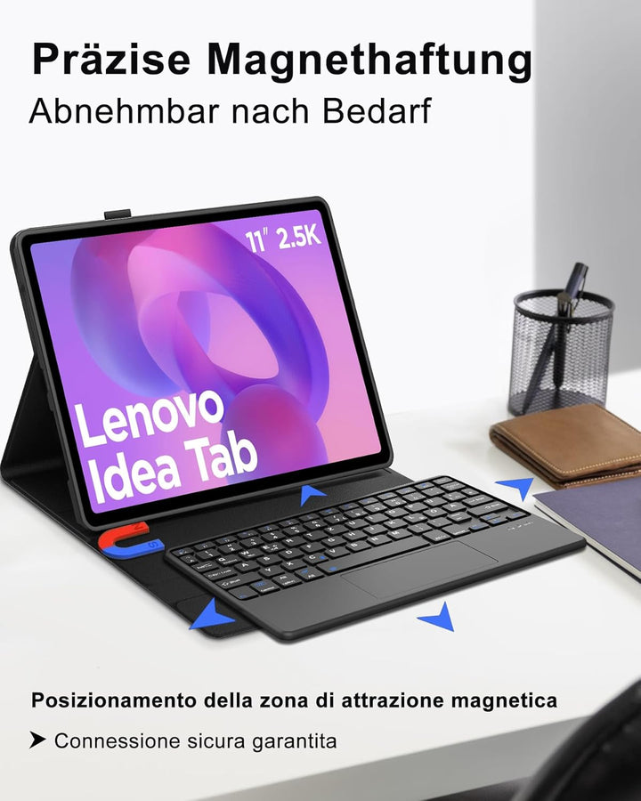 Hülle mit Touchpad für Lenovo Idea Tab 11 (2025) Bluetooth Tastatur, Trackpad Schutzcase QWERTZ, Kom
