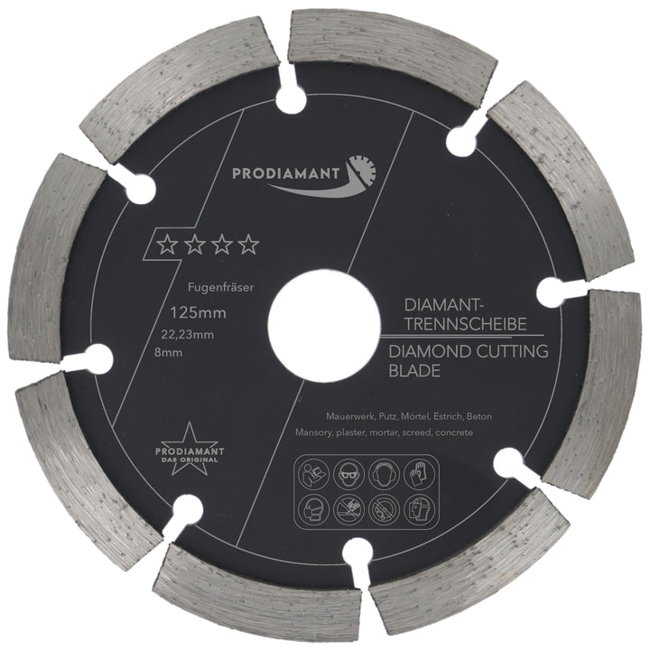 PRODIAMANT Fugenfräser ø 125mm Breite 8mm Frässcheibe für Mauerwerk Mörtel Fugen und Putz 10mm Segme