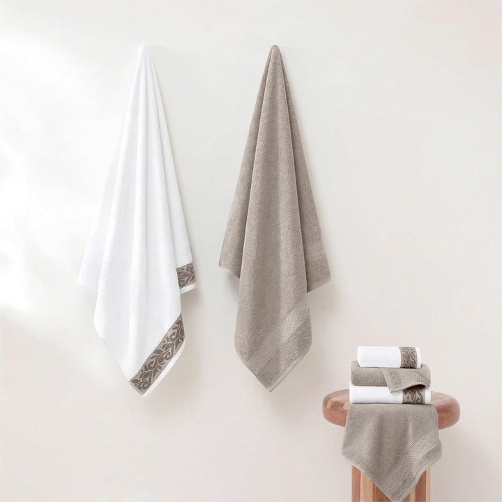 Modern Threads 600 g/m² Handtuch-Set mit Filgree Jacquard Bordüre Taupe Standard Taupe, Standard Tau