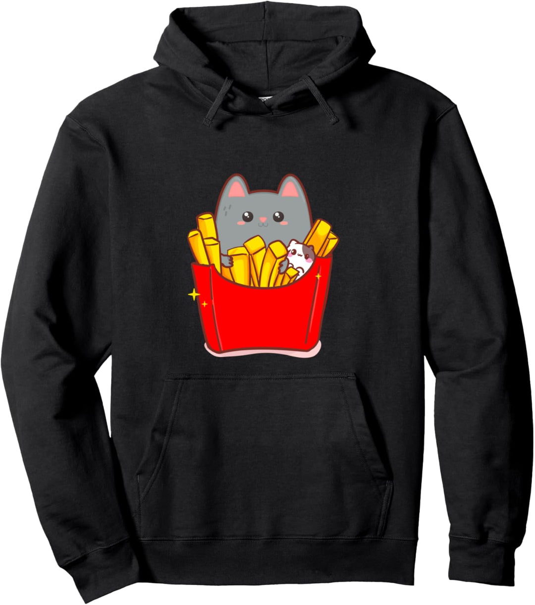 Kawaii Katze Pommes Lustige Foodlover für katzenbesitzer Pullover Hoodie