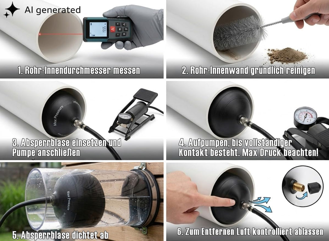 Absperrblase Dichtkissen Rohrdichtkissen Pipeplug Testplug kurz 100 mm Ø geeignet für Rohrdurchmesse