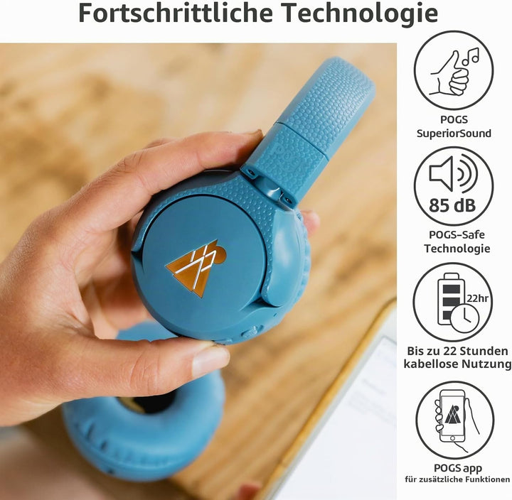 POGS Drahtloser Bluetooth Kinderkopfhörer | The Gecko 2 | Faltbarer robuster Kinderkopfhörer ab 3 Ja