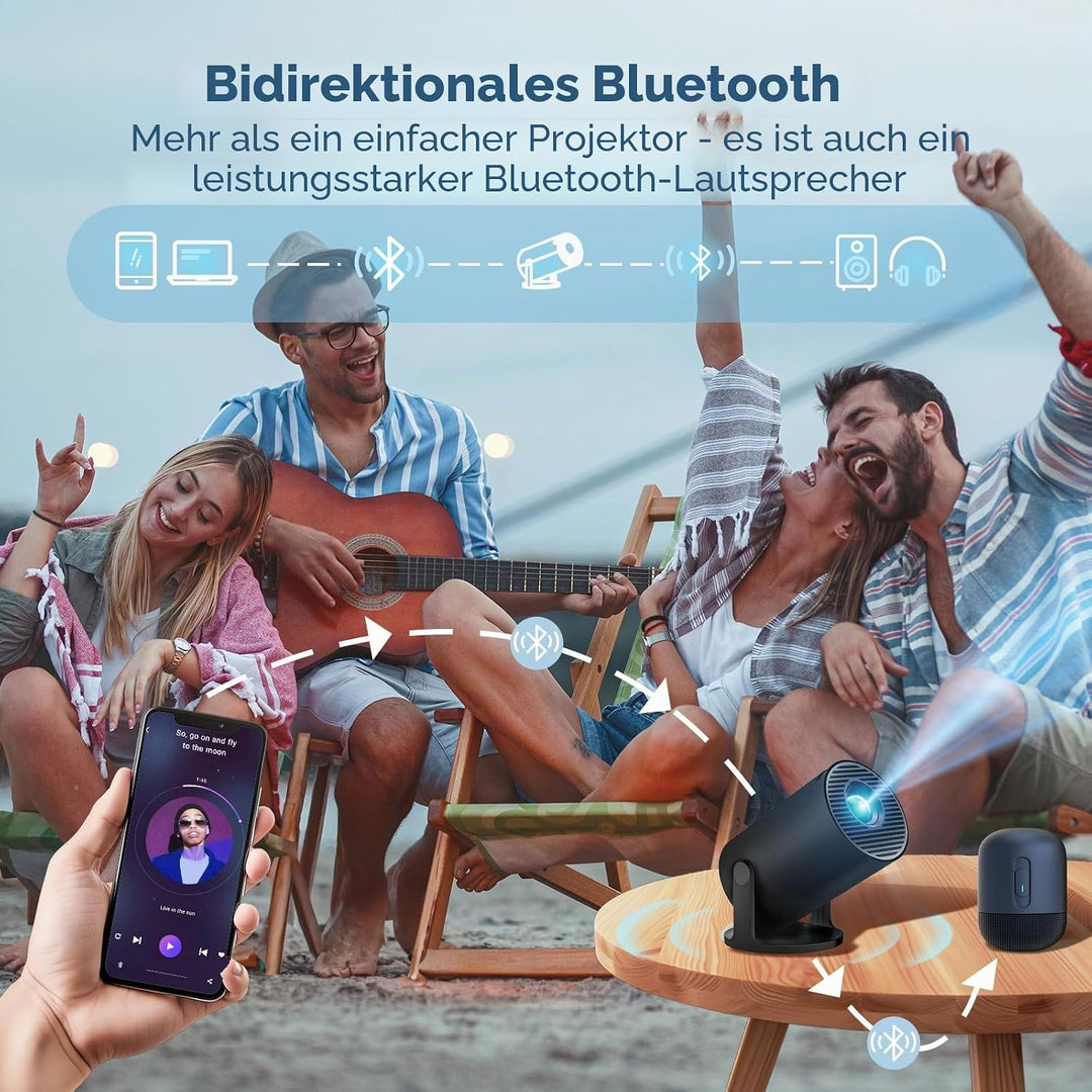 Mini Beamer mit Stativ, AKIYO WiFi Bluetooth Beamer Full HD 1080P Unterstützung, Native 720P Portabl