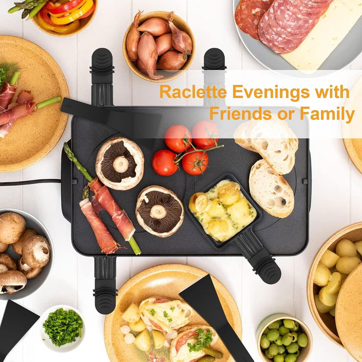 8er Set Raclette Pfännchen antihaftbeschichtet, Mini Grill Pfännchen Ersatz mit 8 Schaber und schwar