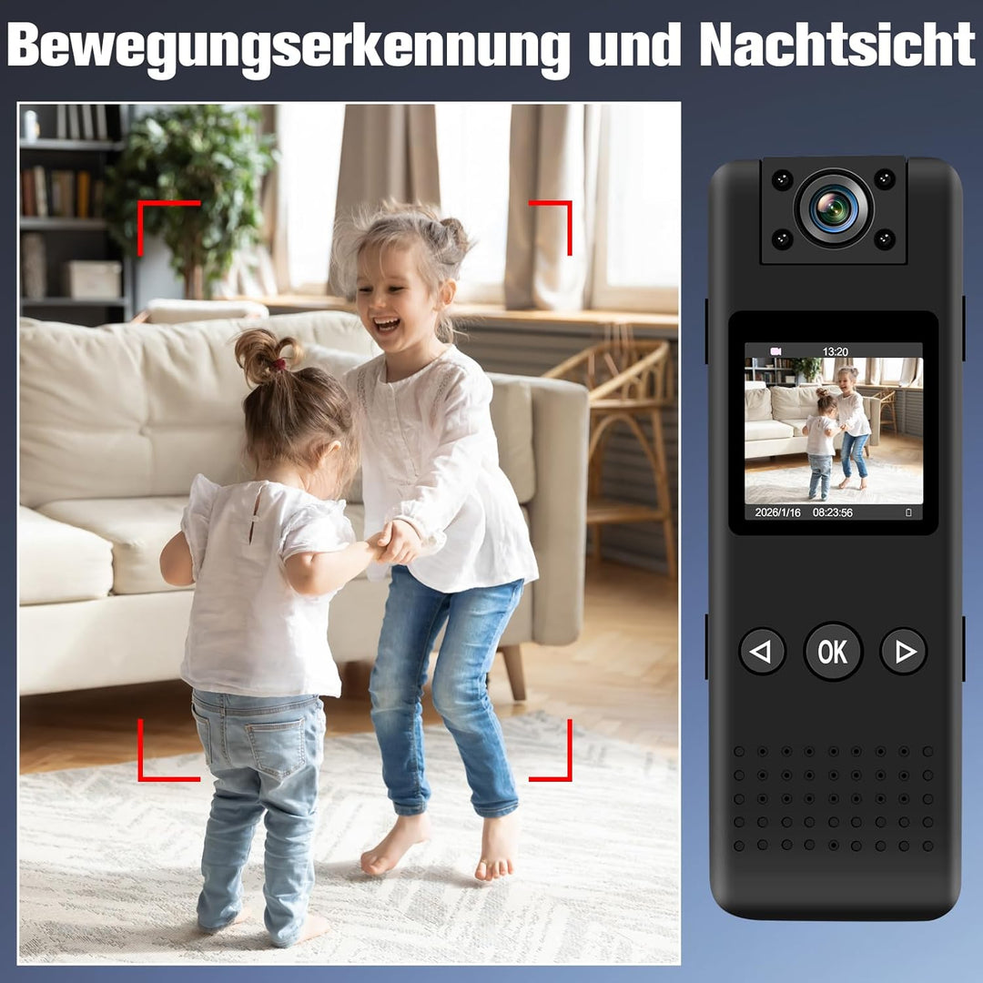 cyi Mini Action Kamera, Tragbare Body Camera mit 180° Drehbarem Objektiv, FHD Körperkamera Mini mit