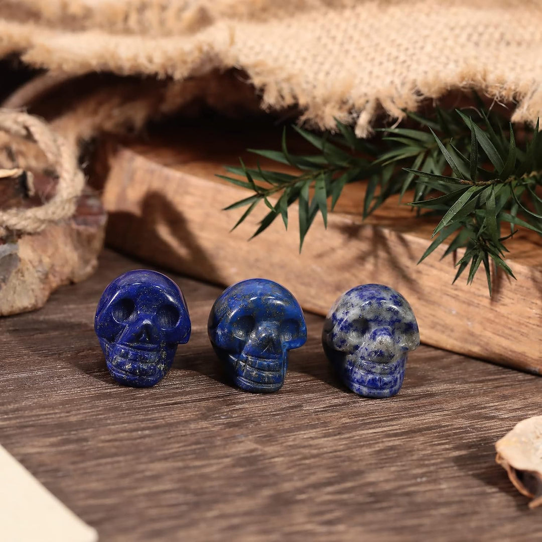 Lovionus89 Mini-Lapislazuli-Heilkristall, menschlicher Schädel, 2,5 cm, handgeschnitzte Figur, Dekor