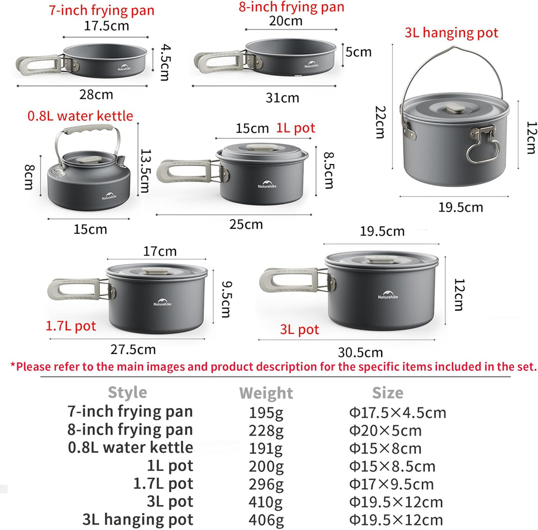 Naturehike Camping Kochgeschirr, Schachtelbares Camping Topfset, Lebensmittelechtes Aluminiumlegieru