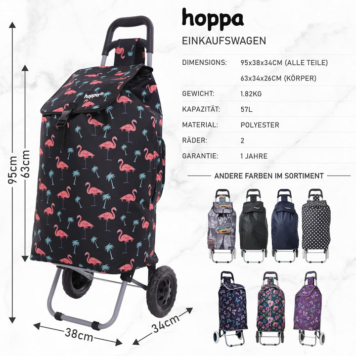 Hoppa 47L Stabiler Einkaufstrolley klappbar Shoppingtrolley multifunktional Einkaufsroller abnehmbar