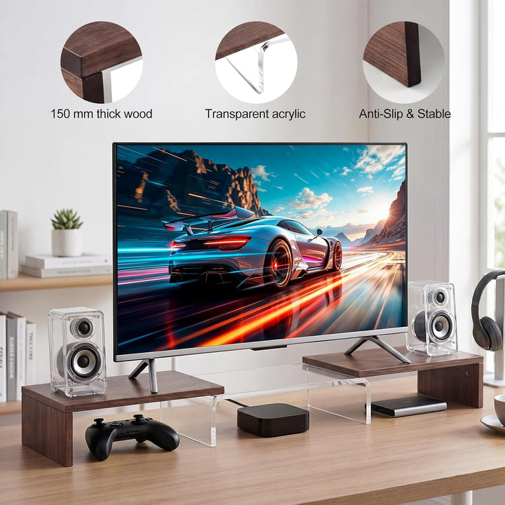 Monitorständer 2 Monitore mit Acryl-Mittelteil, Bildschirmerhöhung für Schreibtisch, Monitorerhöhung