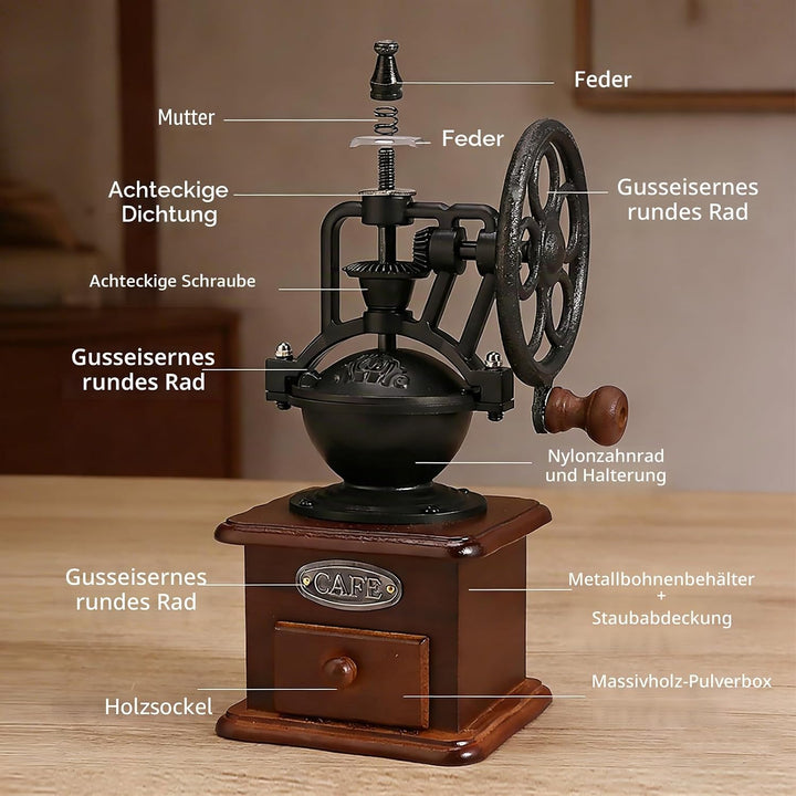 Manuelle Kaffeemühle, Vintage-Stil Hölzerne Handkaffeemühle, Tragbare Handmühle Mit Einstellungen &amp;