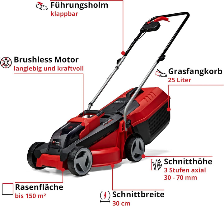 Einhell Akku-Rasenmäher GE-cm 18 Li Set Power X-Change (18 V, 30 cm Schnittbreite, bis 150 m², Brush
