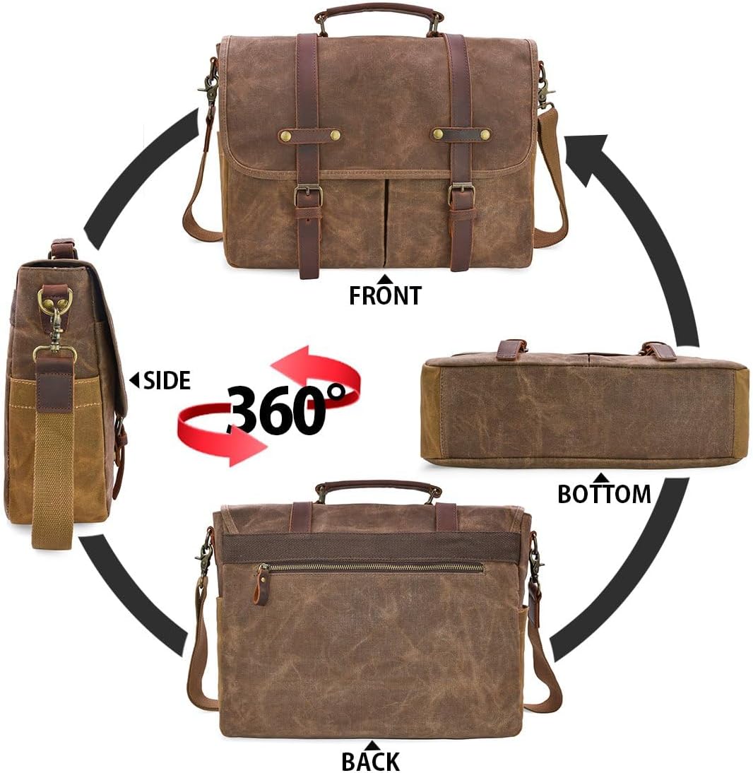 NEWHEY Herren Umhängetaschen Aktentasche Laptoptasche Wasserdichte Canvas Gross Arbeitstasche Messen