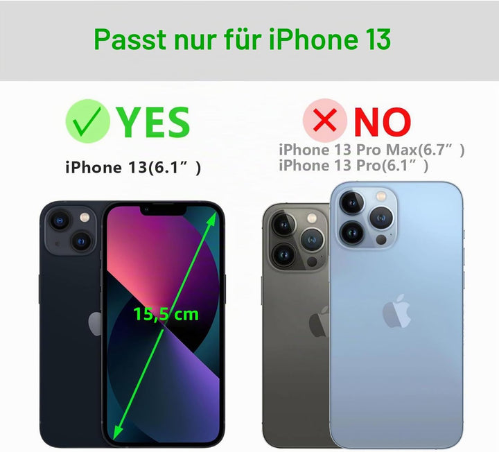 LENSUN Lederhülle für iPhone 13 5G, Handyhülle [Echtes Leder][Bookstyle][RFID Schutz] Echtleder Hüll