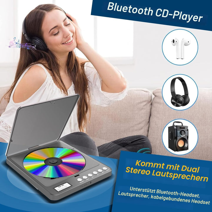 Tragbarer CD-Player mit Kopfhörern, Wiederaufladbarer Bluetooth CD Player mit Eingebauter Lautsprech