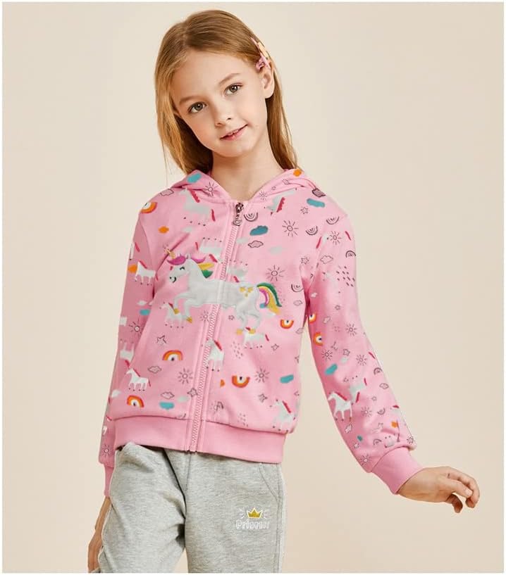 EULLA Kinder Mädchen Zip Up Hoodie Sweatjacke Kapuzenjacke Kapuzenpullover Langarm Baumwolle Einhorn