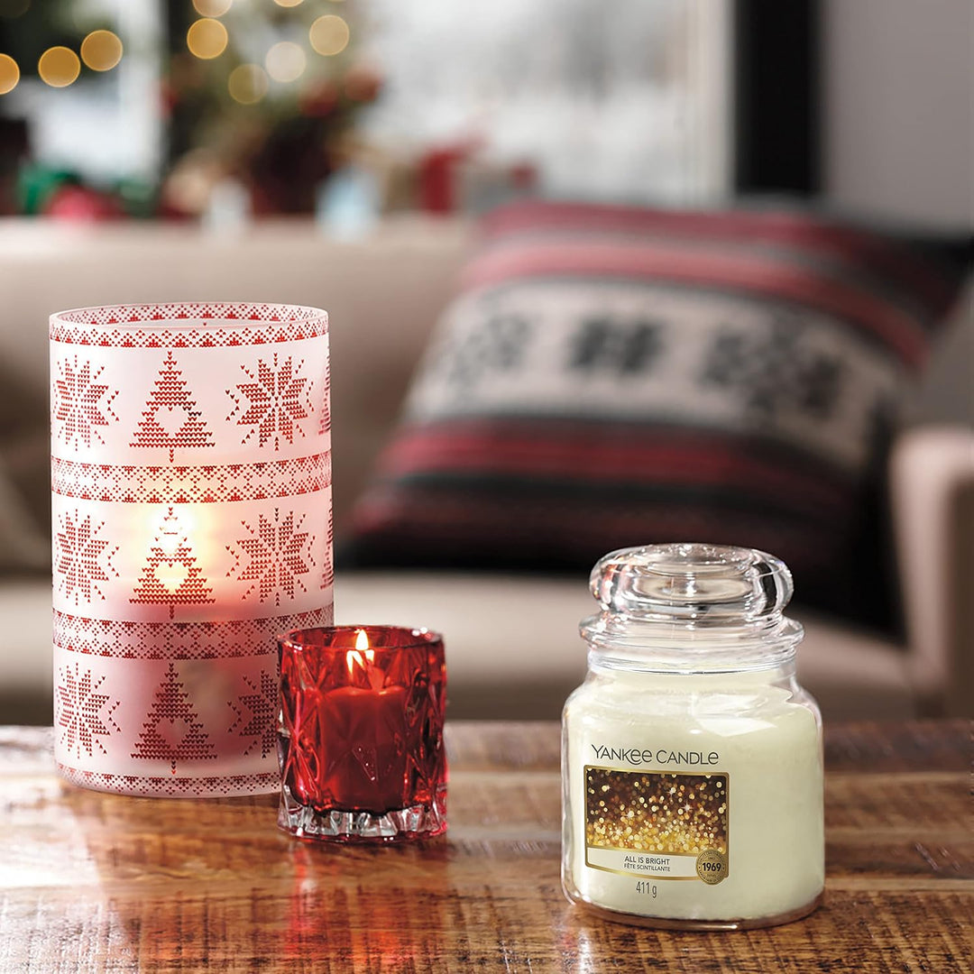 Yankee Candle Duftkerze| All is Bright | Brenndauer bis zu 75 Stunden|Mittelgrosse im Glas All Is Br