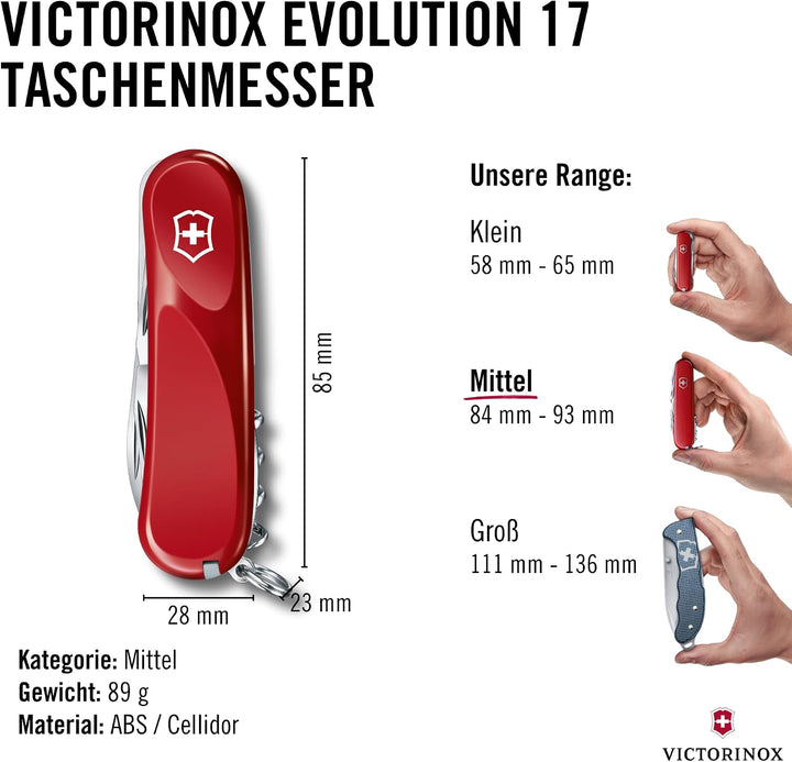 Victorinox Schweizer Taschenmesser, Evolution S17, Multitool, Swiss Army Knife, 15 Funktionen, Fests