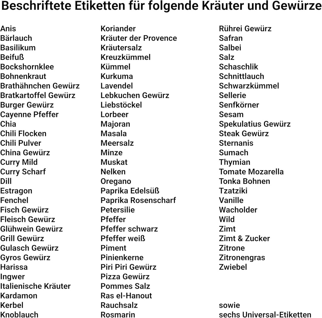 GIESSLE 30x Gewürzgläser mit 94x Etiketten im Set mit Korkverschluss Vorratsgläser Gewürzdosen
