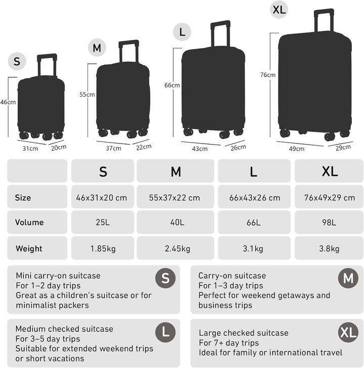 Koffer Suitcase L Roségold, Trolley Reisekoffer, Rollkoffer Handgepäck mit 4 Rollen 360°, Hartschale
