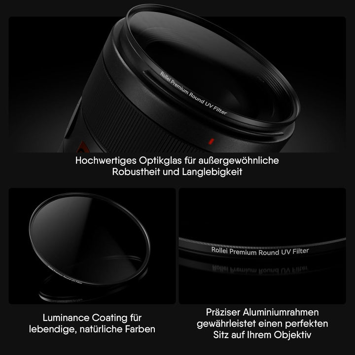 Rollei Premium Rundfilter UV 82 mm - UV Filter und Schutzfilter mit Aluminium-Ring aus Glas mit spez