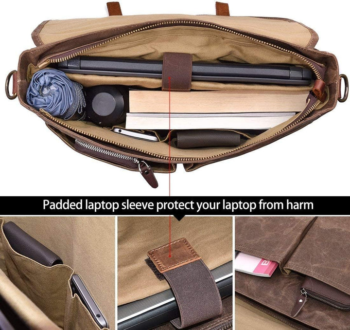 NEWHEY Herren Umhängetaschen Aktentasche Laptoptasche Wasserdichte Canvas Gross Arbeitstasche Messen