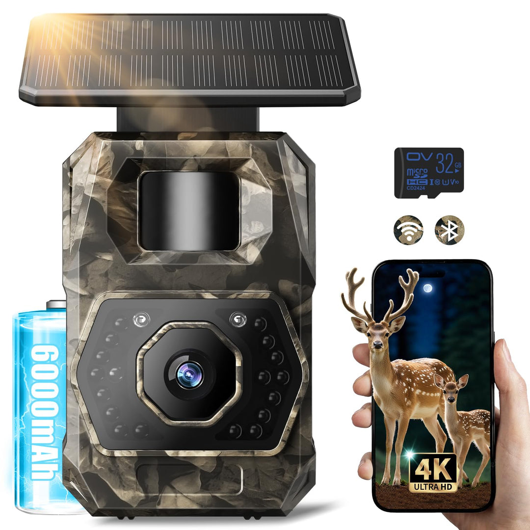 MAXDONE Wildkamera mit Handyübertragung App - Wildtierkamera 4K 64MP WLAN Solar Wildkamera mit 6000m